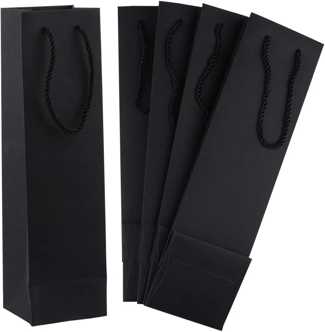 SDOOT Black Wine Bags, 50 Pack - 3.7 x 3.5 x 13.8 Inch Kraft Paper Wine Gift Bags with Handles for Christmas, New Year Celebrations