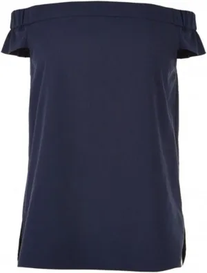 Seersucker Off Shoulder Top in Navy Blue