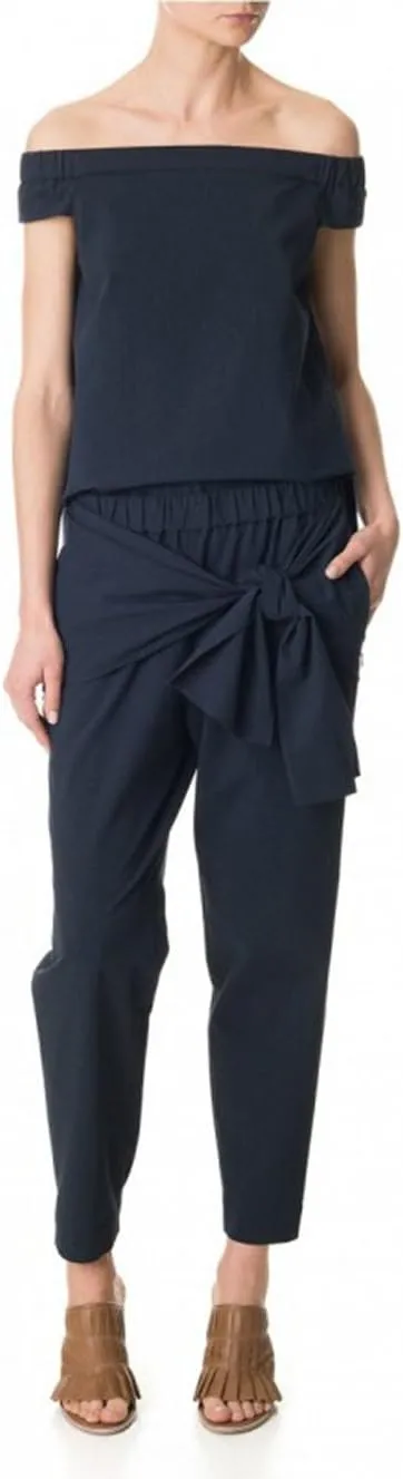 Seersucker Off Shoulder Top in Navy Blue