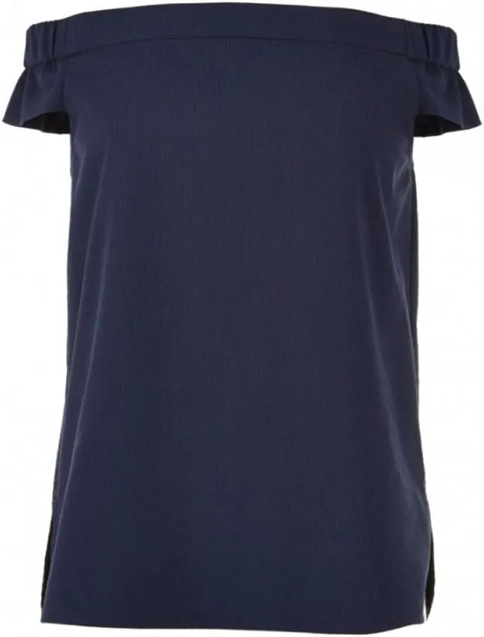 Seersucker Off Shoulder Top in Navy Blue