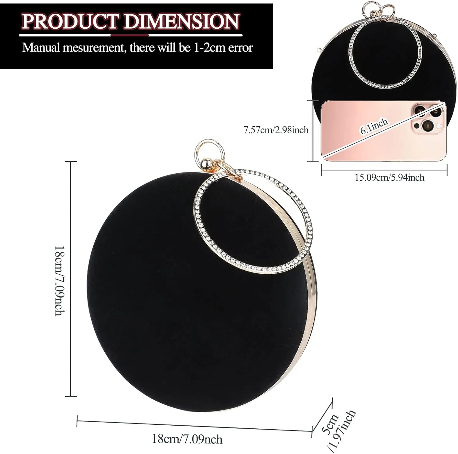 Selighting Round Velvet Clutch Purses for Women Evening Bags Formal Wedding Purse Prom Cocktail Party Clutch Hand Bag