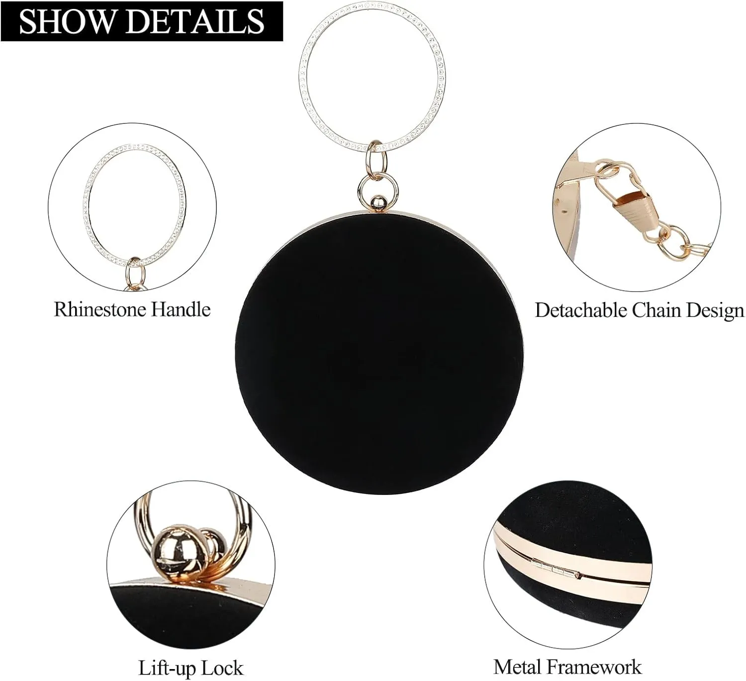 Selighting Round Velvet Clutch Purses for Women Evening Bags Formal Wedding Purse Prom Cocktail Party Clutch Hand Bag
