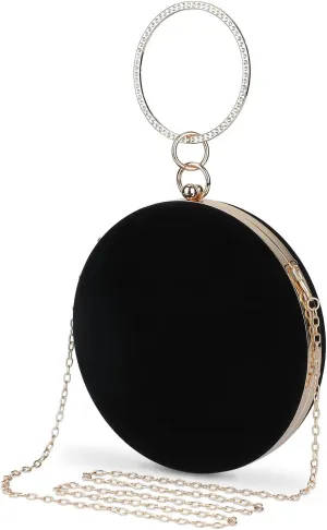 Selighting Round Velvet Clutch Purses for Women Evening Bags Formal Wedding Purse Prom Cocktail Party Clutch Hand Bag