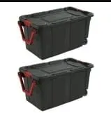 Set of 2 Black 40 Gallon Industrial Tote Plastic Bins with Wheels - Convenient Storage Solution