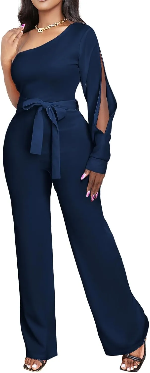 sexycherry Formal Jumpsuit for Women Dressy Elegant Long Straight Pants Jumpsuits for Party Club with Zipper