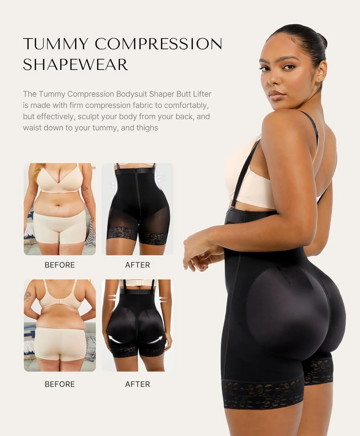 SHAPELLX Shapewear for Women Tummy Control Fajas Colombianas Body Shaper Postpartum Plus Size Butt Lifting Bodysuit