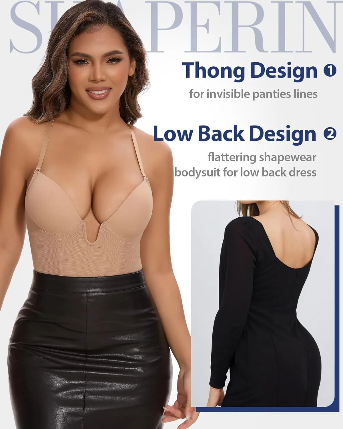 SHAPERIN Backless Shapewear Strapless Bodysuit Bra Fajas U Plunge Tummy Control Low Back Full Body Shaper Corset for Women