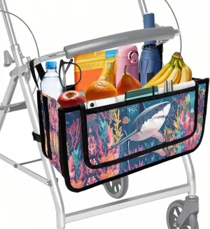 Shark Hand-Free Carry Storage Bags for Four Wheel Rollator Waterproof Walker Wheelchair Accessories Bag for Seniors with Pockets