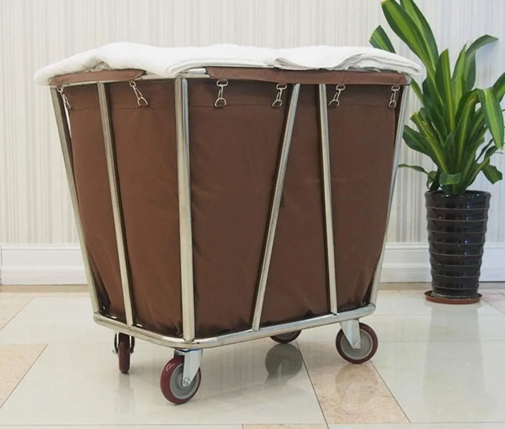 Shelf Movable Hand Trucks Storage,Kitchen Movable Trolleys, Rolling Laundry Sorter Cart On Wheels,Wheeled Hotel Trolley Bin with Movable Bag/Beige/90X65X85Cm (Brown 90X65X85Cm)