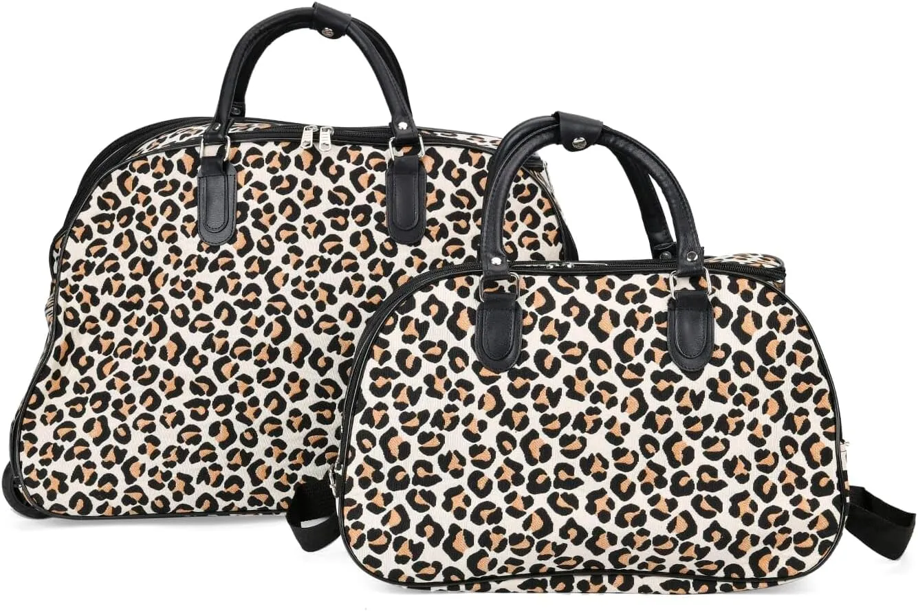 Shop LC Set of 2 Beige with Butterfly Travel Bag - Large Wheeled Rolling Duffel Bag and Small Duffel Bag Mothers Day Gifts