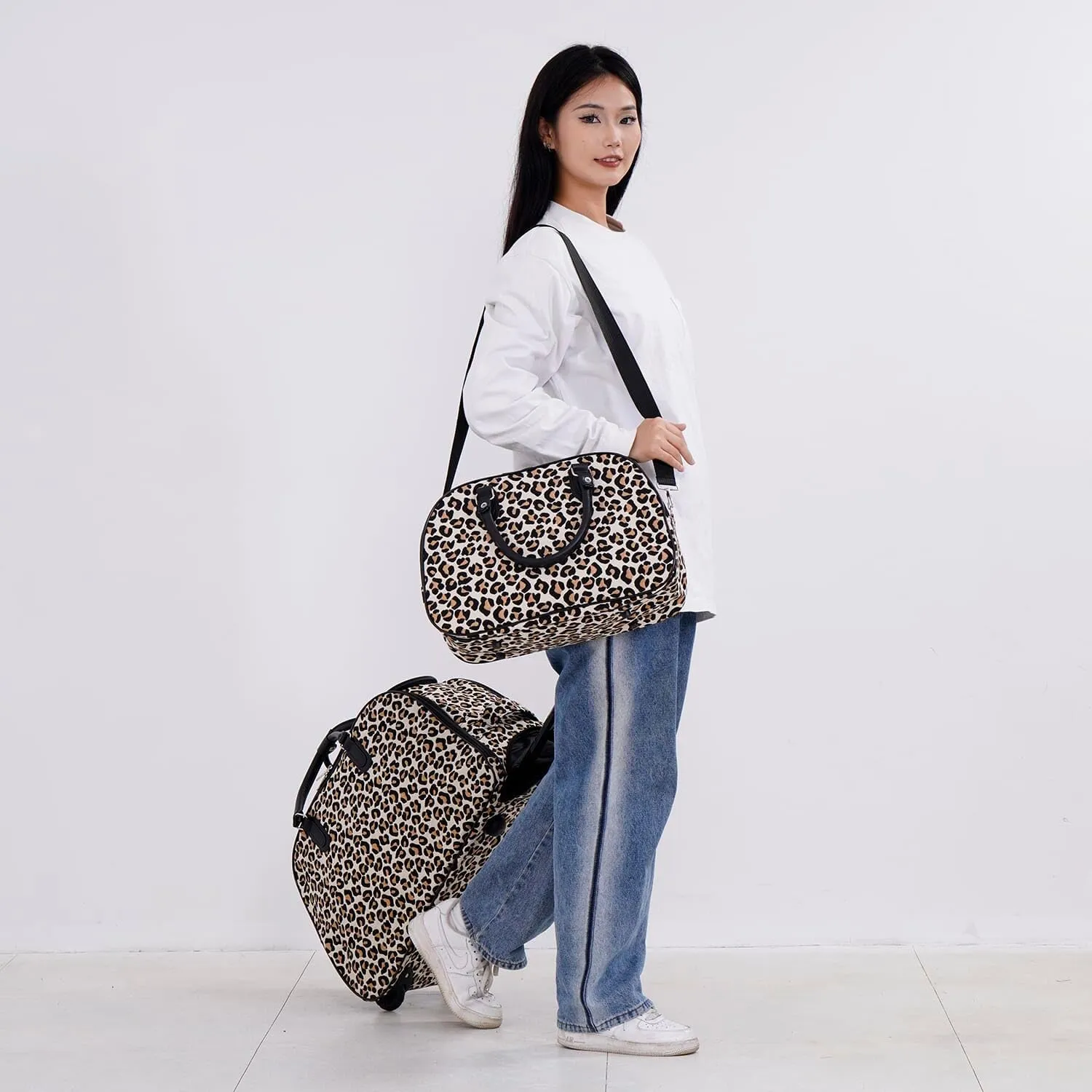 Shop LC Set of 2 Beige with Butterfly Travel Bag - Large Wheeled Rolling Duffel Bag and Small Duffel Bag Mothers Day Gifts