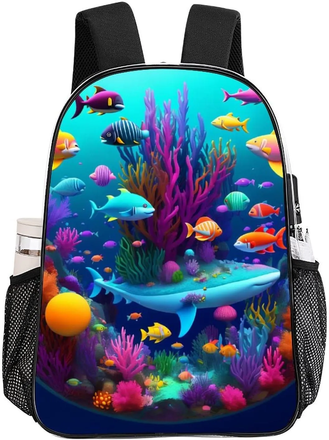 Shoulder Book Bags Anti-Theft Multipurpose Big Capacity Bookbag - Beautiful Underwater World Shark Jellyfish Art Travel Hiking Backpack Transparent Bag