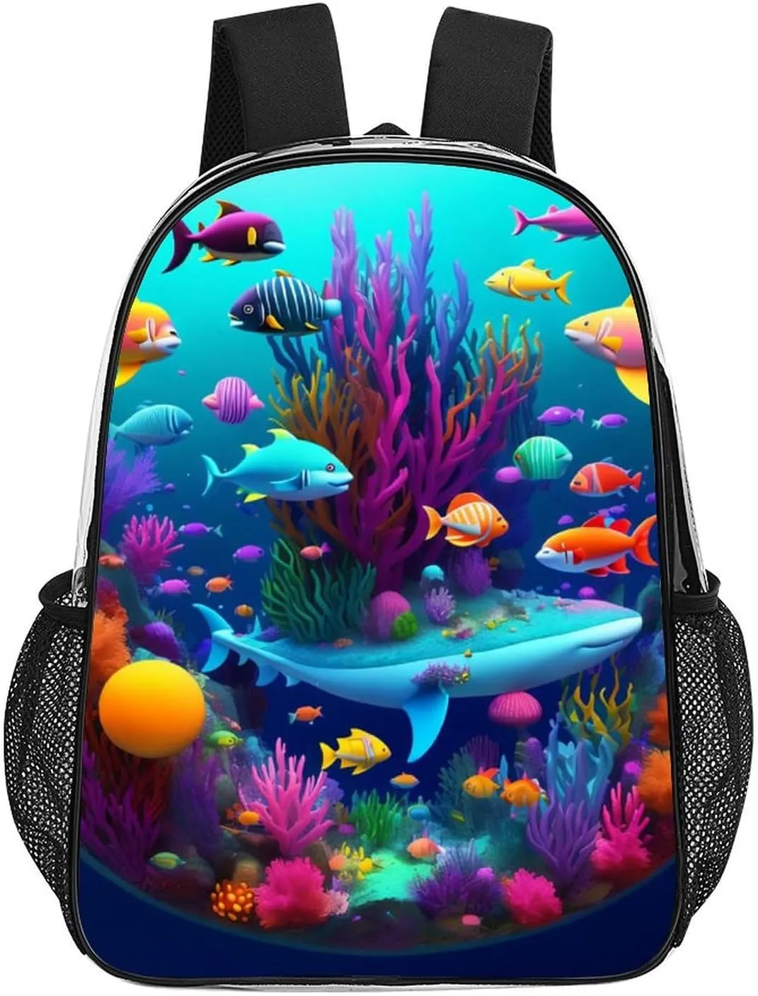 Shoulder Book Bags Anti-Theft Multipurpose Big Capacity Bookbag - Beautiful Underwater World Shark Jellyfish Art Travel Hiking Backpack Transparent Bag