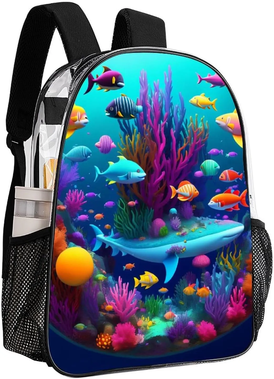 Shoulder Book Bags Anti-Theft Multipurpose Big Capacity Bookbag - Beautiful Underwater World Shark Jellyfish Art Travel Hiking Backpack Transparent Bag