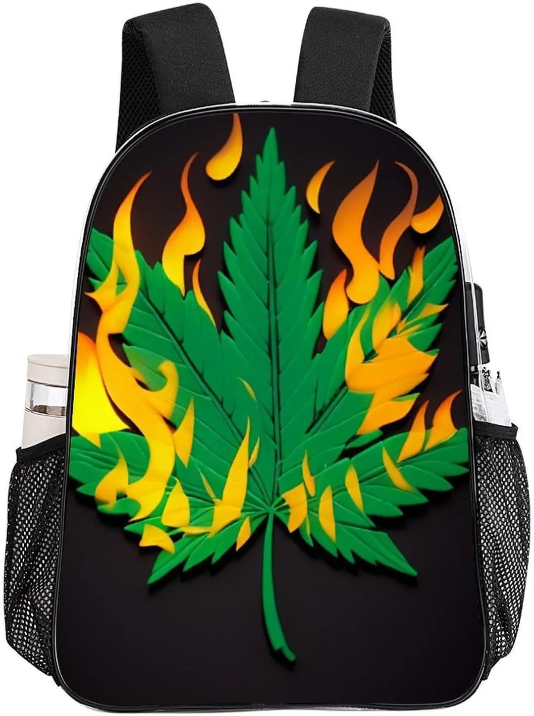 Shoulder Book Bags Anti-Theft Multipurpose Big Capacity Bookbag - Burning Fire Marijuanaweed Leaf Art Travel Hiking Backpack Transparent Bag