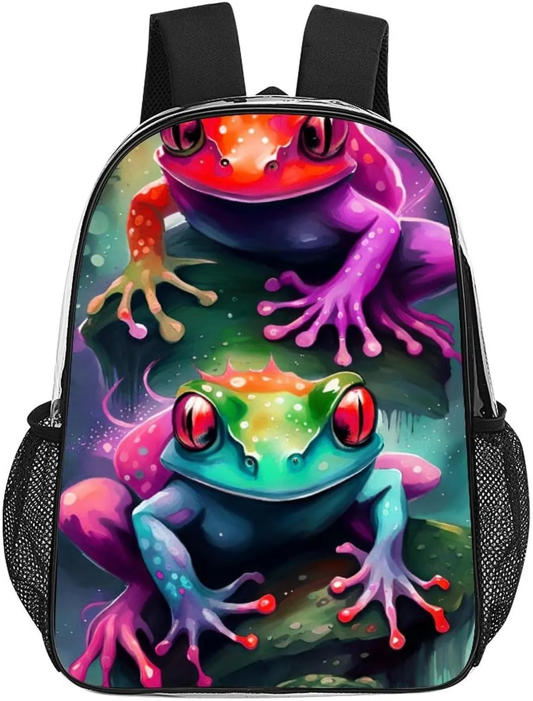 Shoulder Book Bags Anti-Theft Multipurpose Big Capacity Bookbag - Watercolor Frogs Art Travel Hiking Backpack Transparent Bag