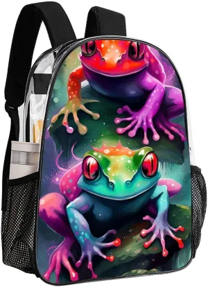 Shoulder Book Bags Anti-Theft Multipurpose Big Capacity Bookbag - Watercolor Frogs Art Travel Hiking Backpack Transparent Bag