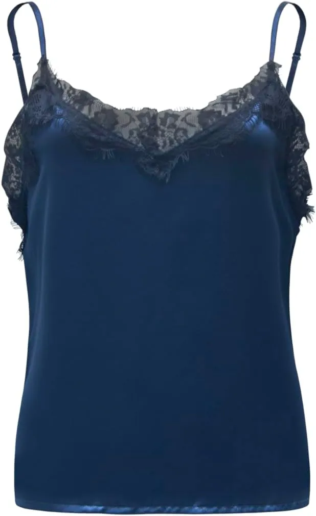 Silk Lace Two piece & Robe Set for Women, Pajama set, Navy, Medium size