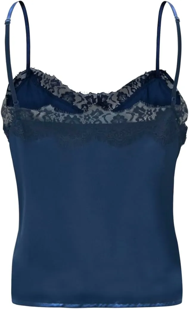 Silk Lace Two piece & Robe Set for Women, Pajama set, Navy, Medium size
