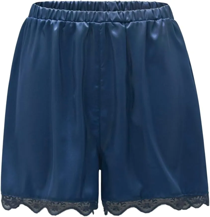 Silk Lace Two piece & Robe Set for Women, Pajama set, Navy, Medium size