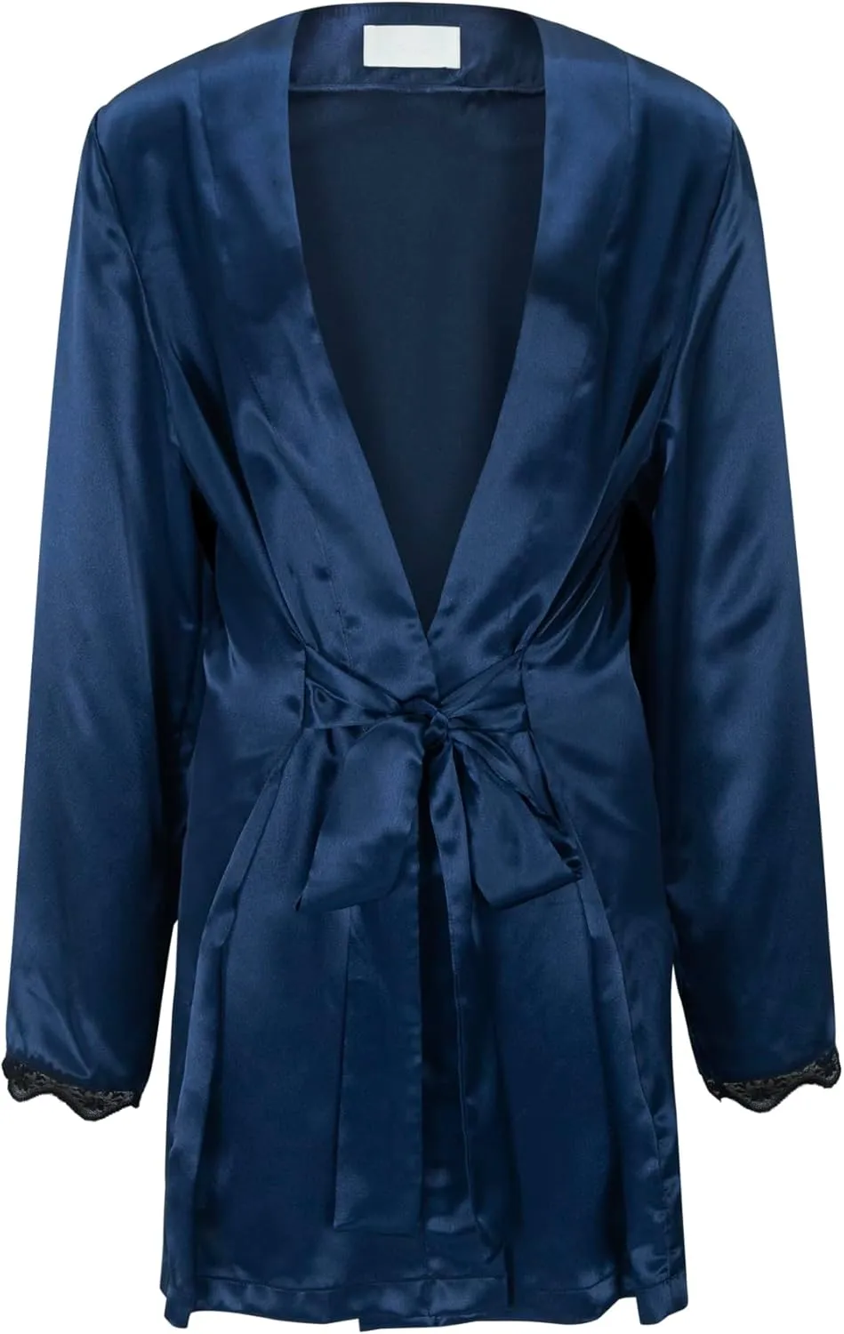 Silk Lace Two piece & Robe Set for Women, Pajama set, Navy, Medium size