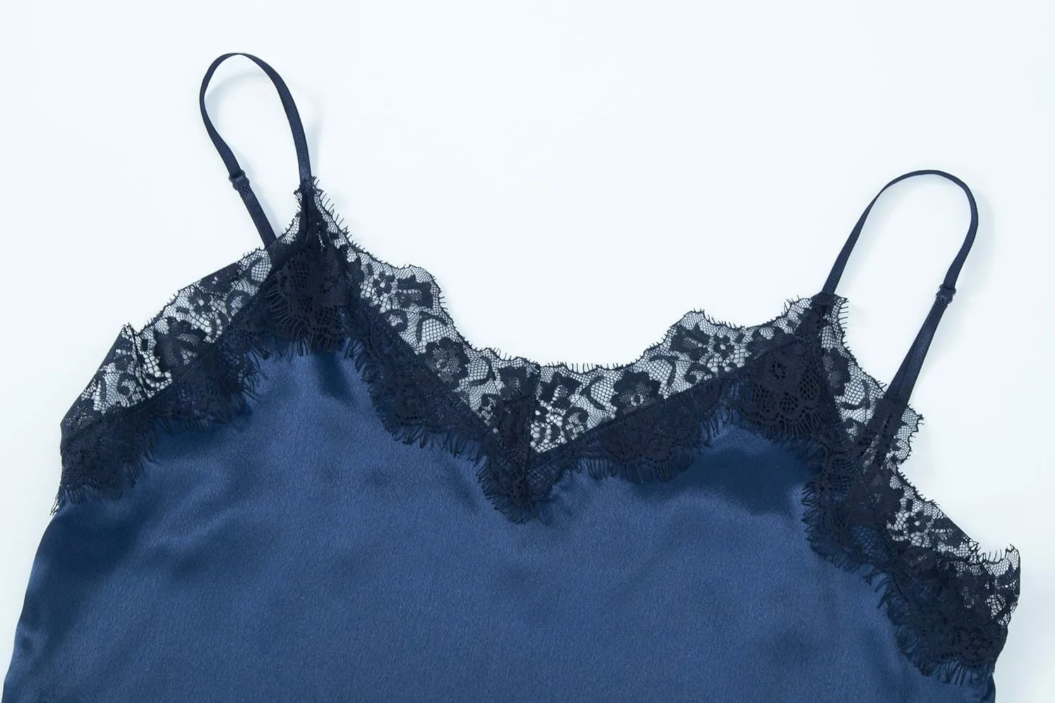 Silk Lace Two piece & Robe Set for Women, Pajama set, Navy, Medium size