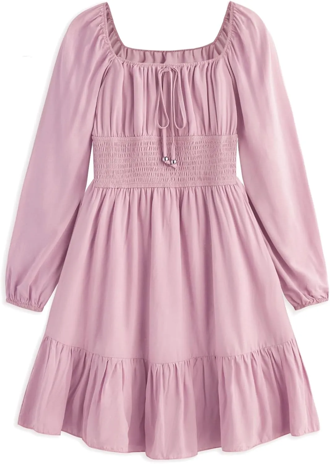 Simplee kids Girls Ruffle Tiered Smocked Puff Long Sleeve Dress Pink Size 4 to Size 15