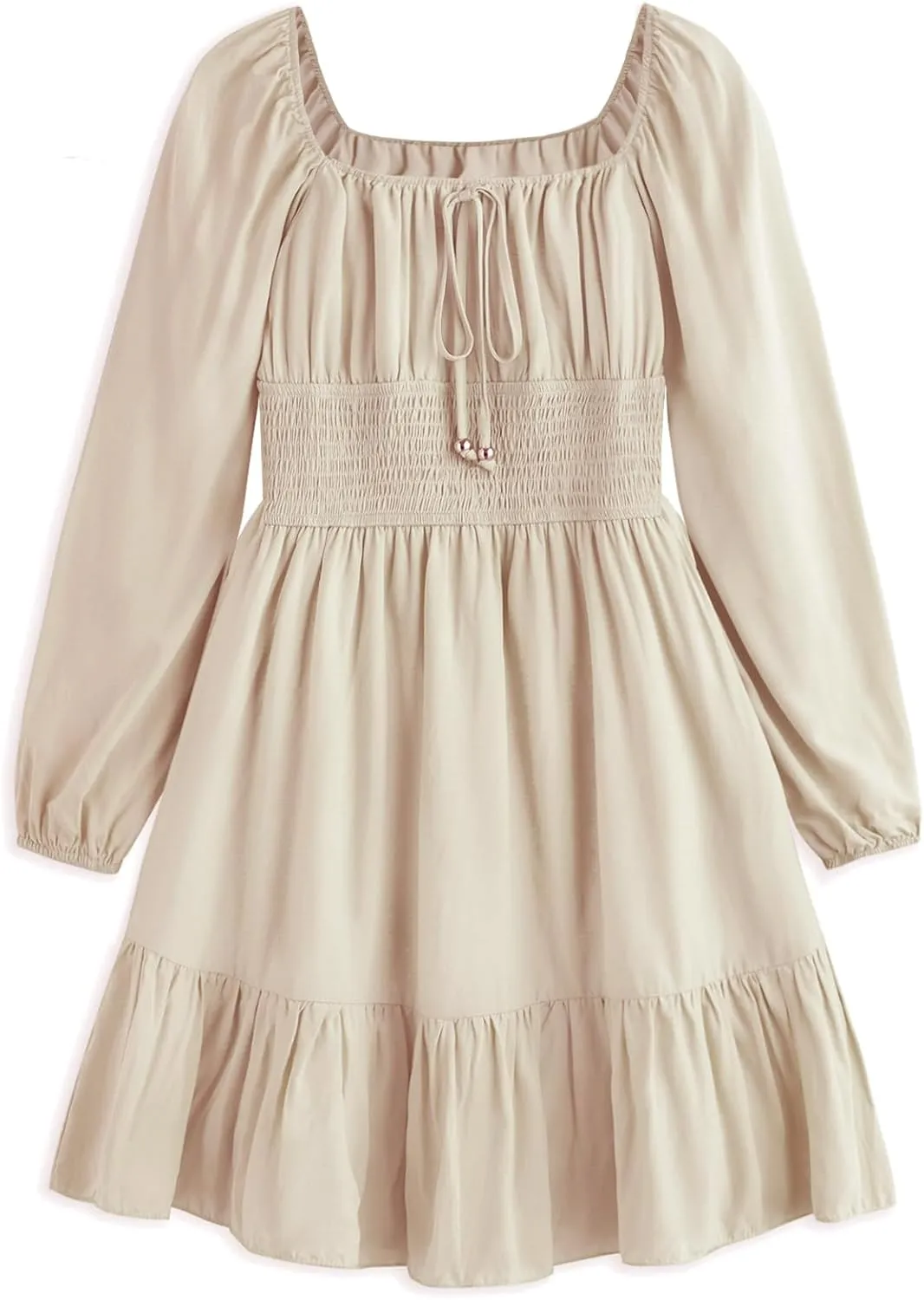 Simplee kids Girls Ruffle Tiered Smocked Puff Long Sleeve Dress White Size 4 to Size 15