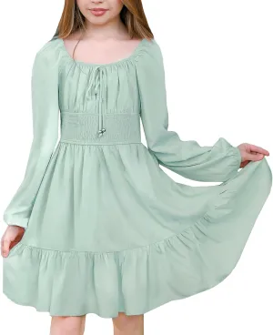 Simplee kids Girls Ruffle Tiered Smocked Puff Long Sleeve Dress White Size 4 to Size 15