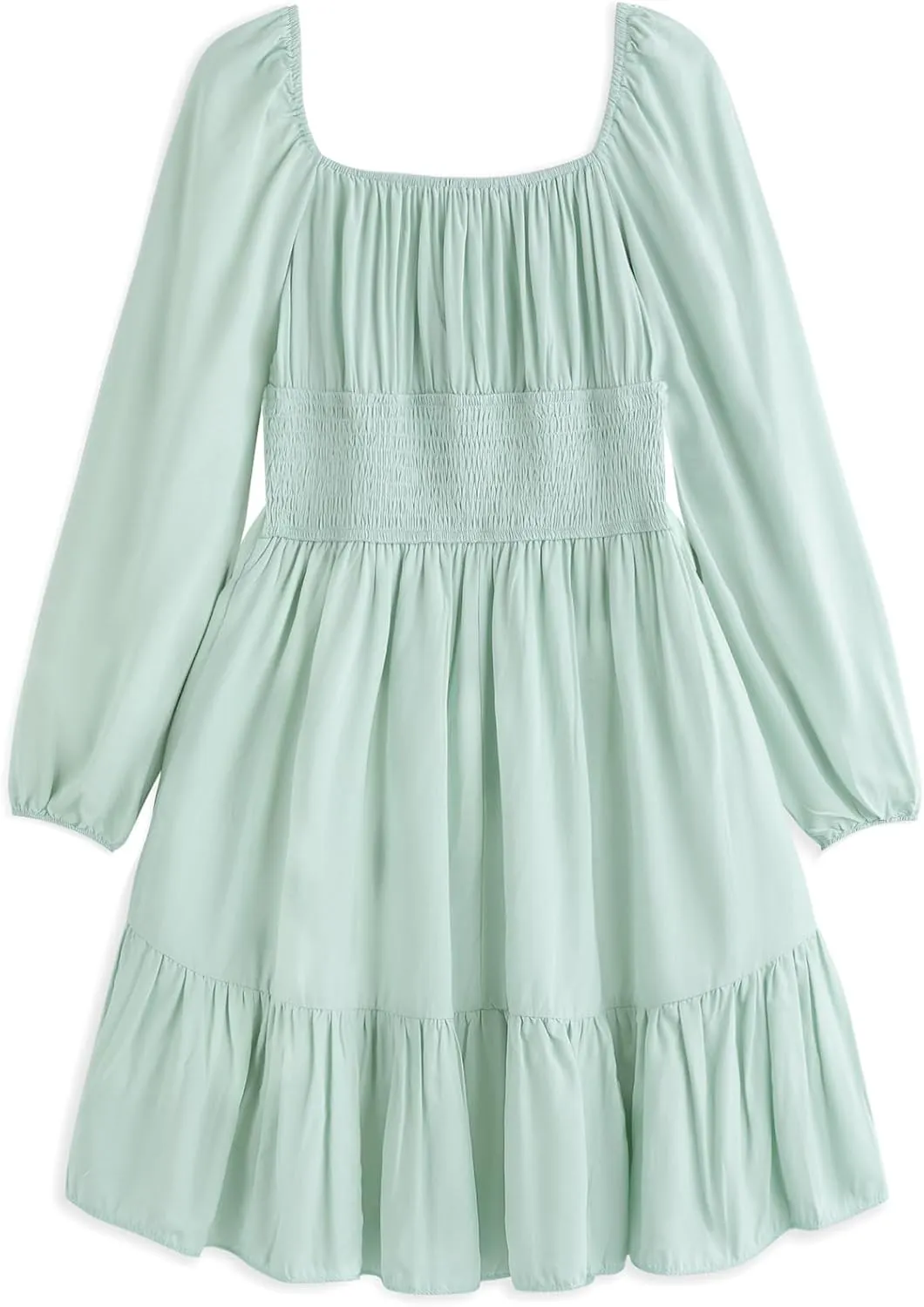 Simplee kids Girls Ruffle Tiered Smocked Puff Long Sleeve Dress White Size 4 to Size 15