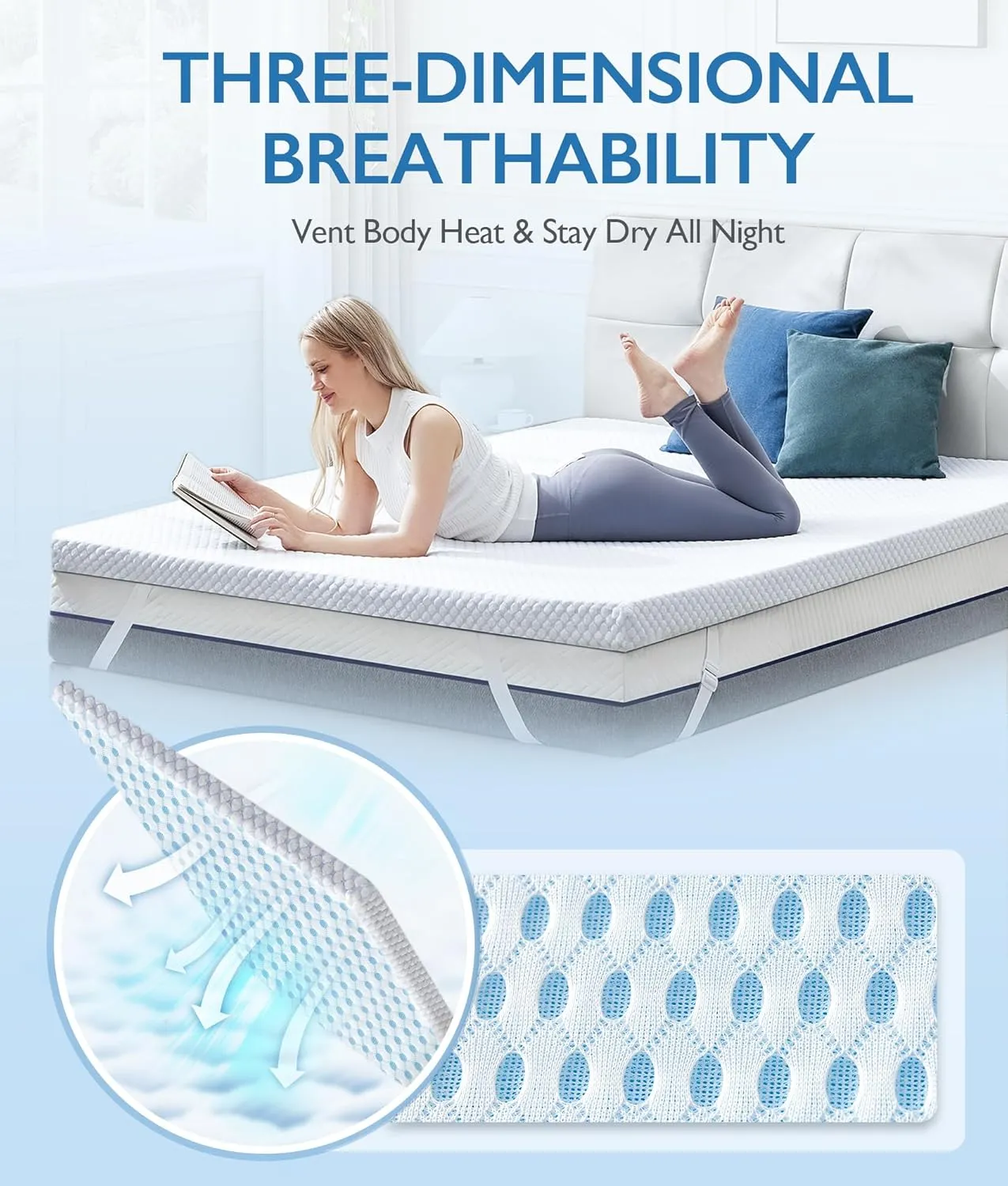 SINWEEK 3 Inch Twin Cooling Memory Foam Mattress Topper for Pressure Relief, Thick Bed Mattress Pad with Cooling Soft Cover and Adjustable Straps, CertiPUR-US Certified