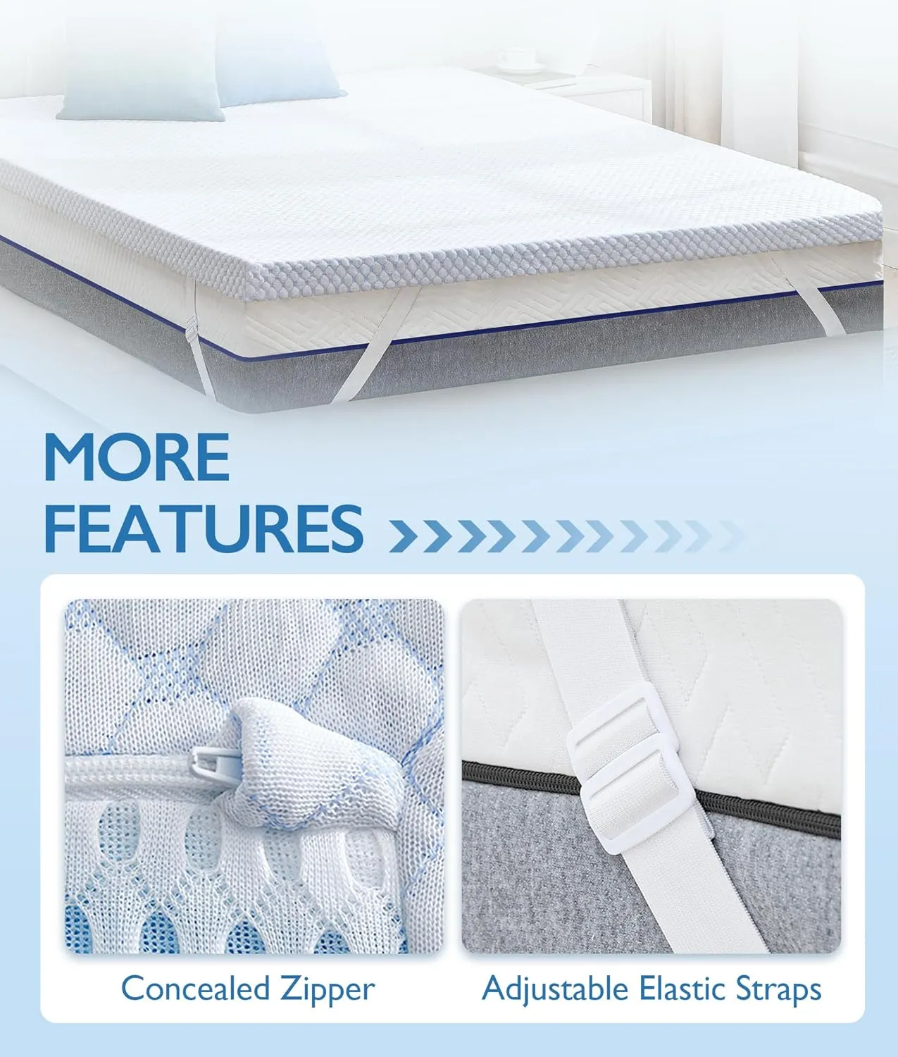 SINWEEK 3 Inch Twin Cooling Memory Foam Mattress Topper for Pressure Relief, Thick Bed Mattress Pad with Cooling Soft Cover and Adjustable Straps, CertiPUR-US Certified
