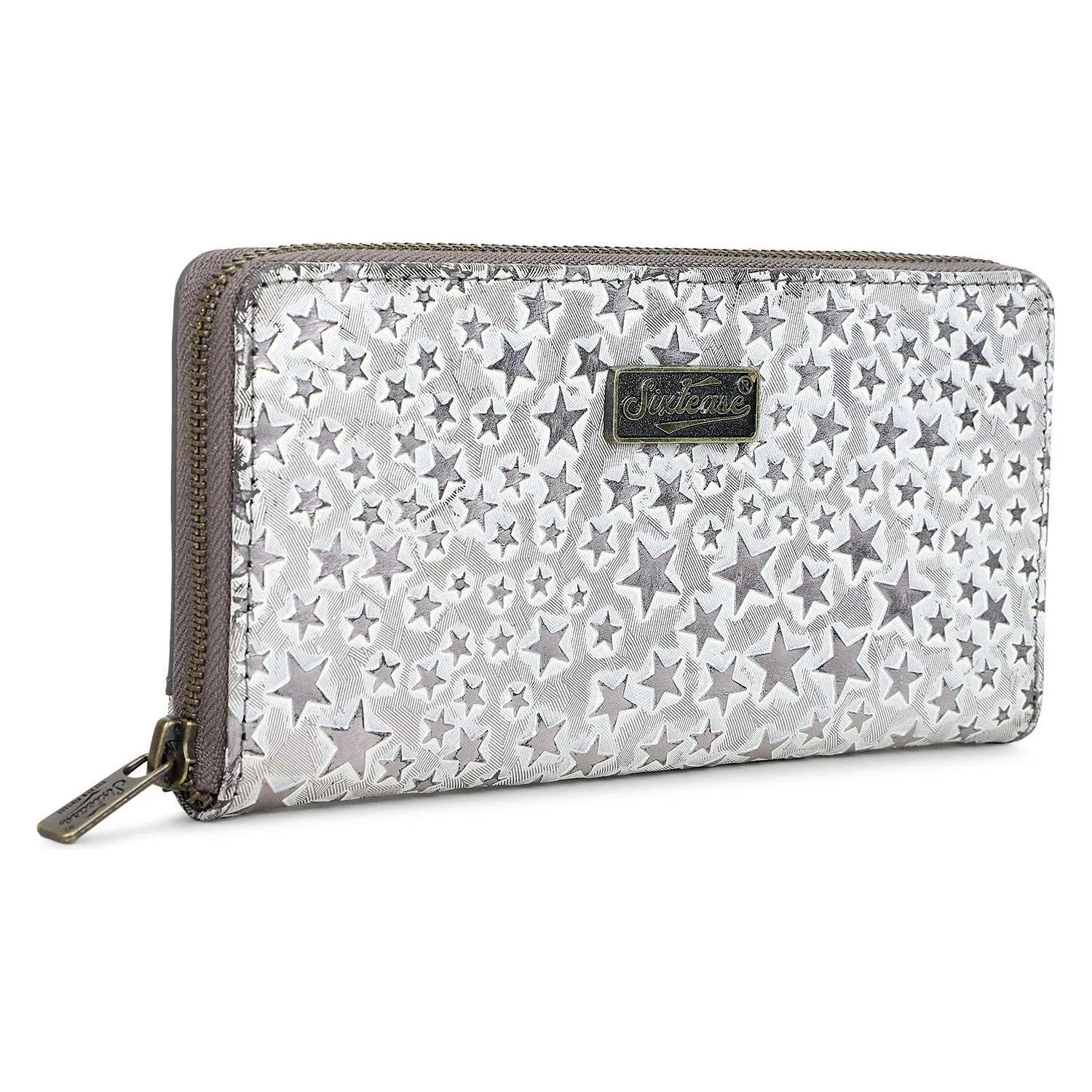 Sixtease Bags - Leather Women's Wallet - Dark Gray Stars