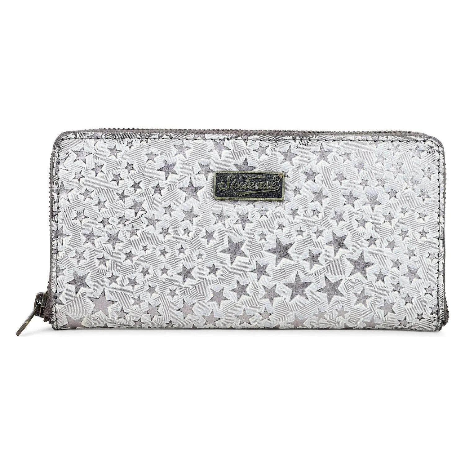 Sixtease Bags - Leather Women's Wallet - Dark Gray Stars