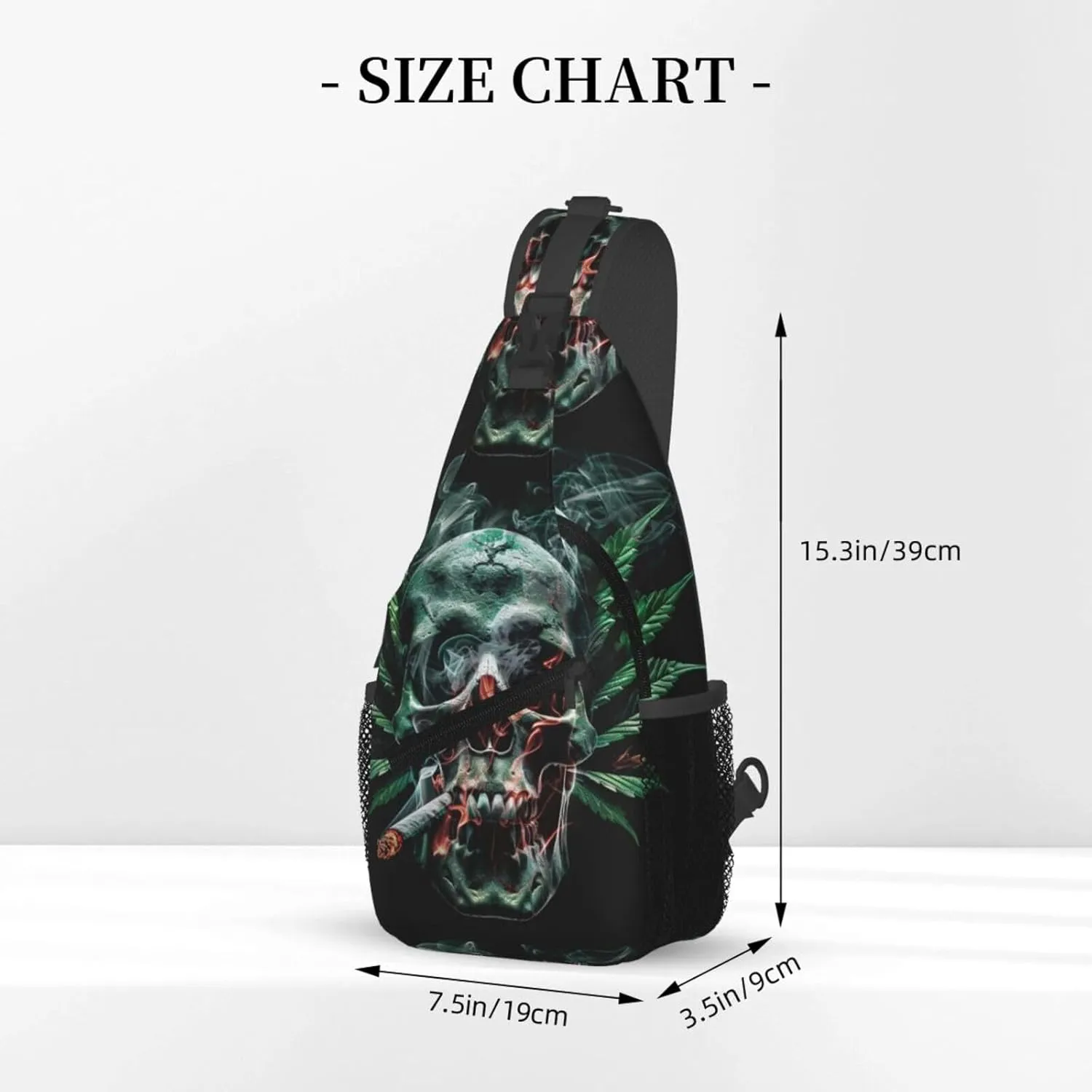 Skull And Leaf Outdoor Crossbody Shoulder Bag For Unisex Young Adult Hiking Bicycling