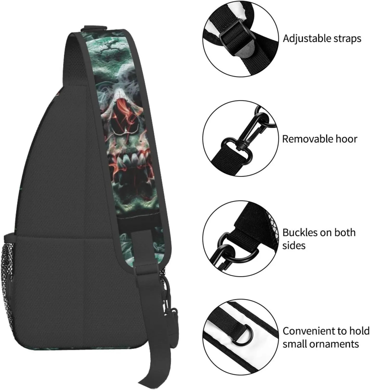 Skull And Leaf Outdoor Crossbody Shoulder Bag For Unisex Young Adult Hiking Bicycling