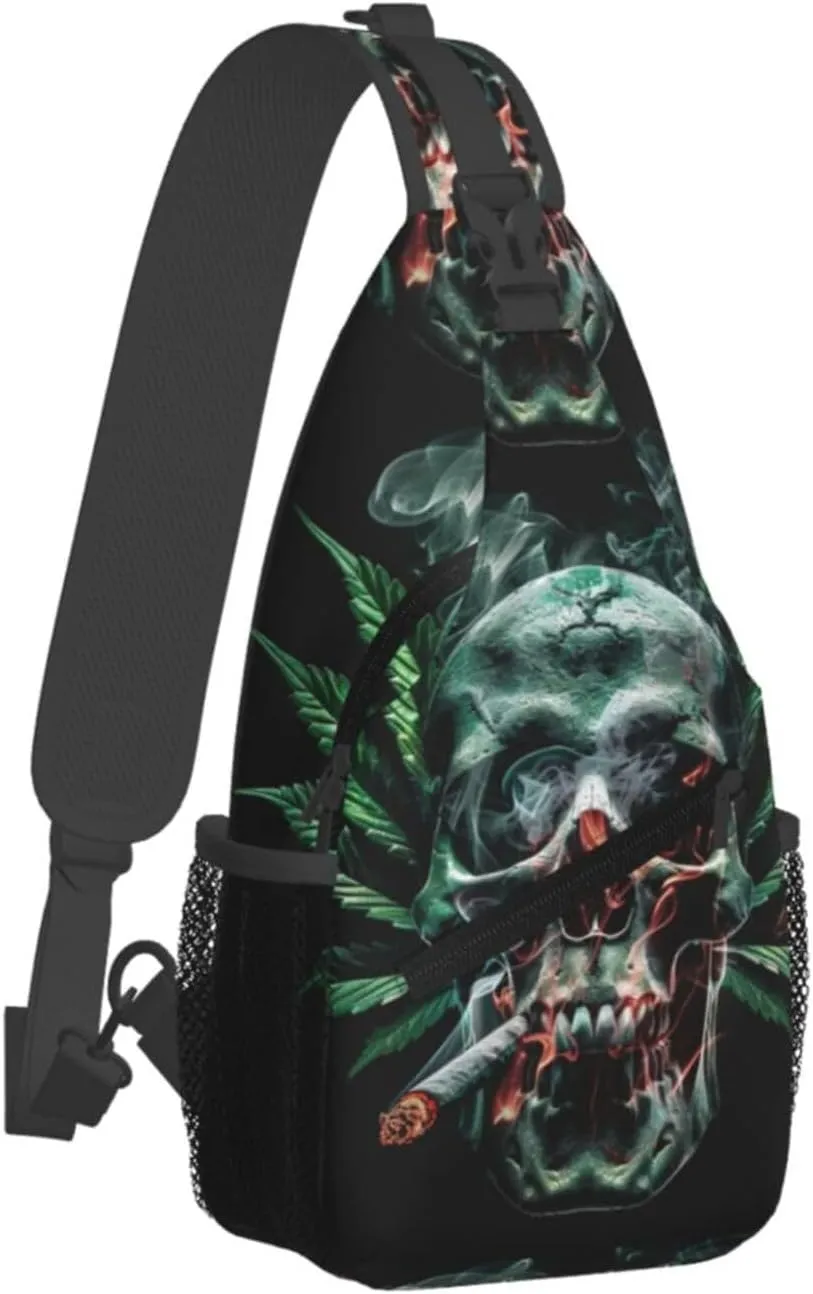 Skull And Leaf Outdoor Crossbody Shoulder Bag For Unisex Young Adult Hiking Bicycling