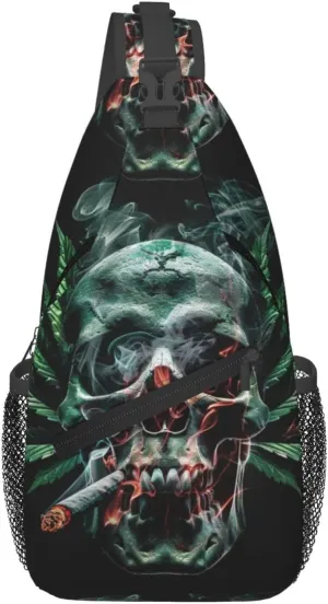 Skull And Leaf Outdoor Crossbody Shoulder Bag For Unisex Young Adult Hiking Bicycling