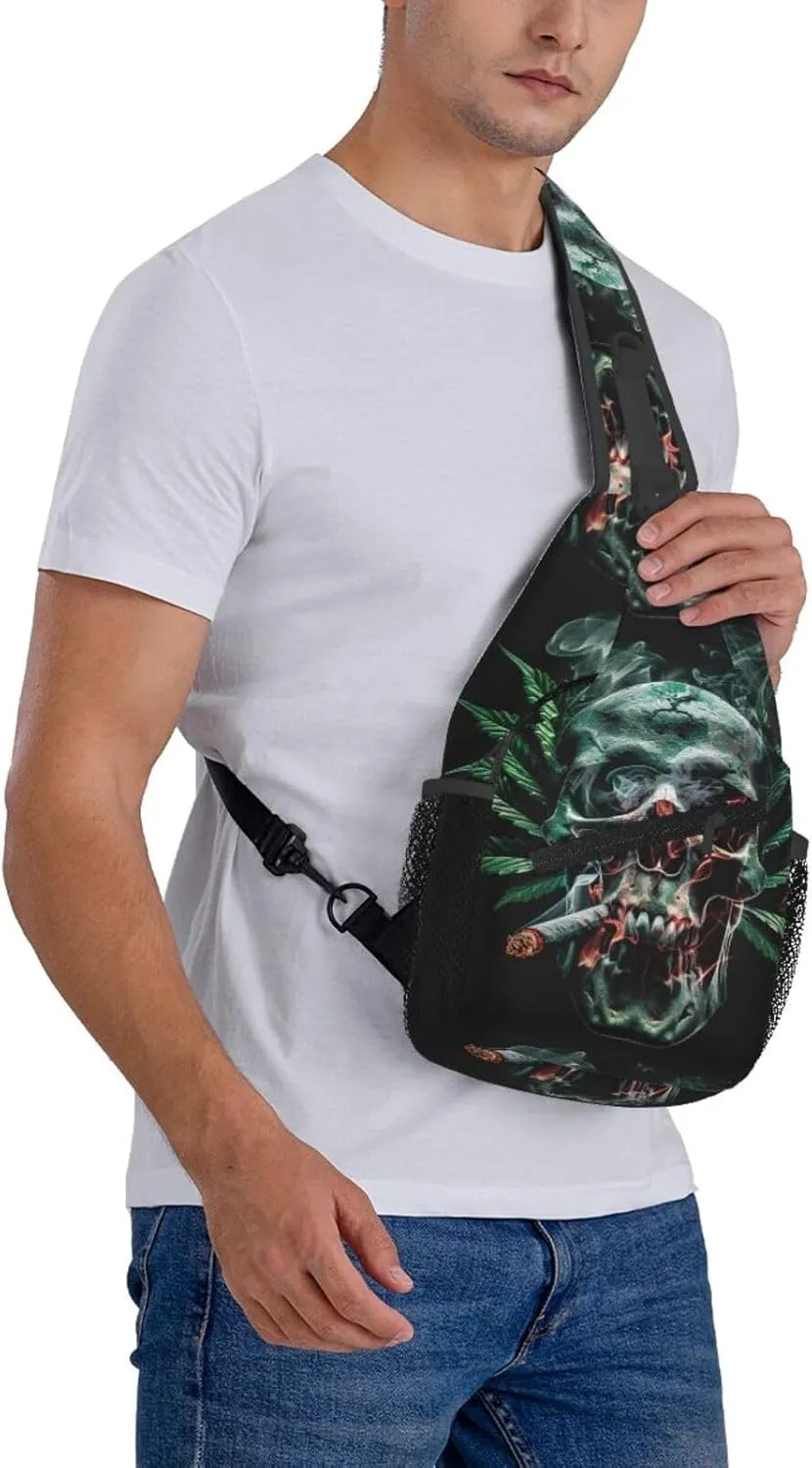Skull And Leaf Outdoor Crossbody Shoulder Bag For Unisex Young Adult Hiking Bicycling