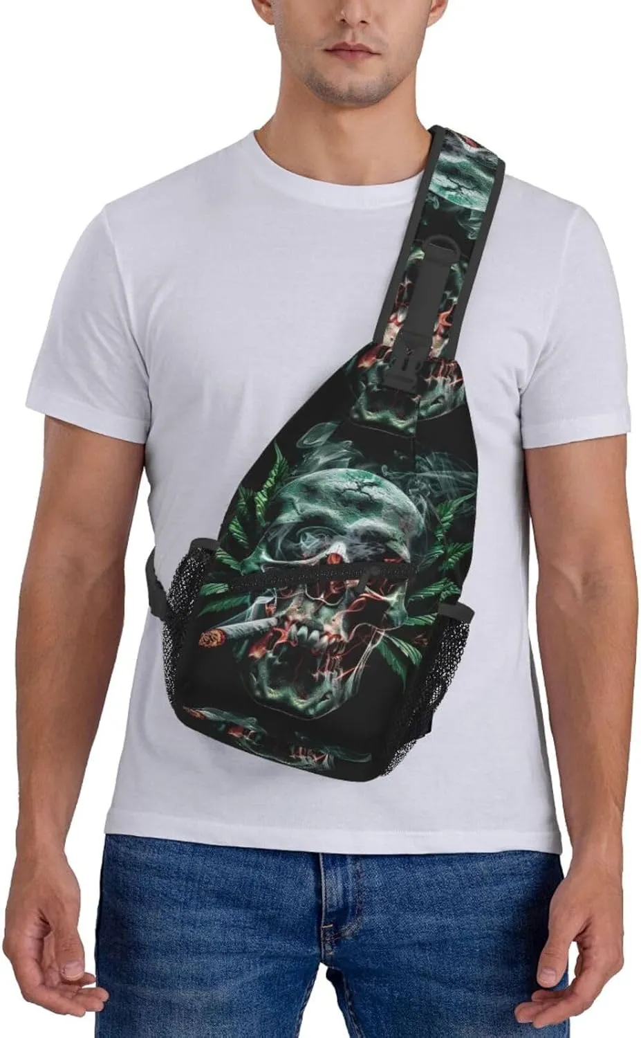 Skull And Leaf Outdoor Crossbody Shoulder Bag For Unisex Young Adult Hiking Bicycling