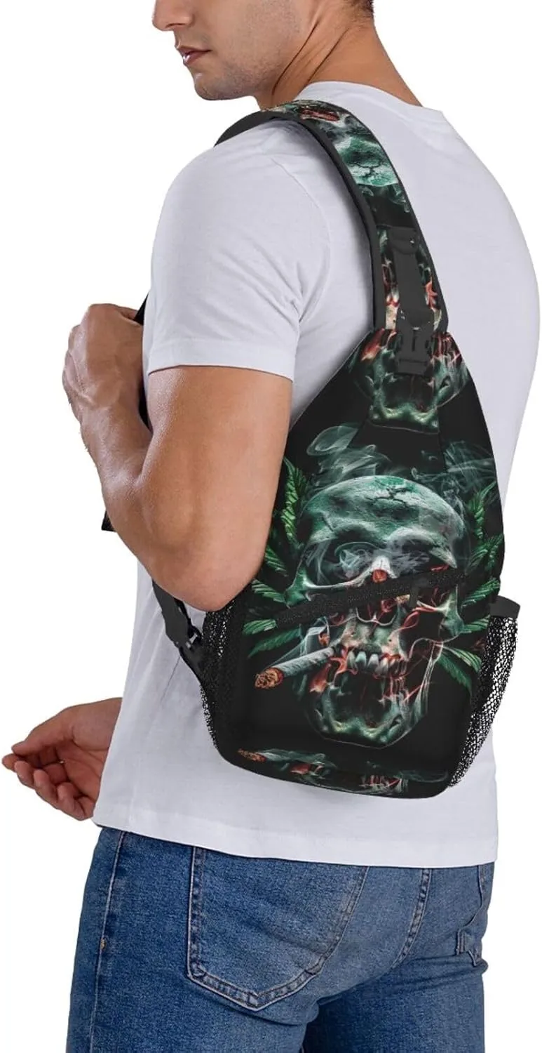 Skull And Leaf Outdoor Crossbody Shoulder Bag For Unisex Young Adult Hiking Bicycling