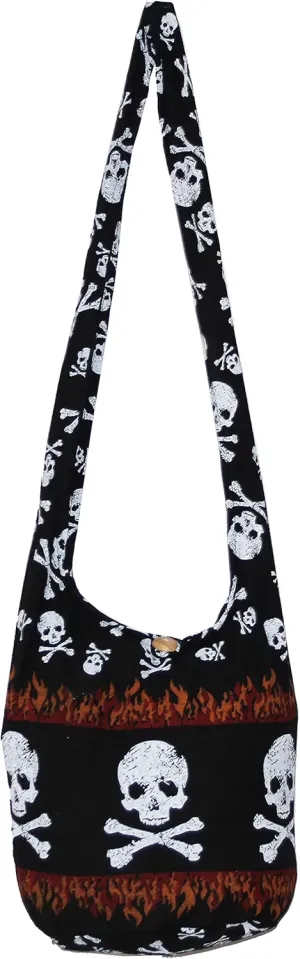 Skull Bohemian Boho Hobo Hippie Gothic Crossbody Bag Purse 33" Black
