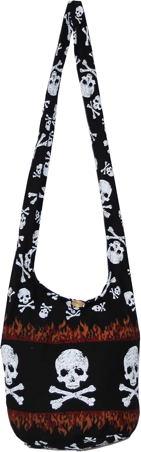 Skull Bohemian Boho Hobo Hippie Gothic Crossbody Bag Purse 33" Black