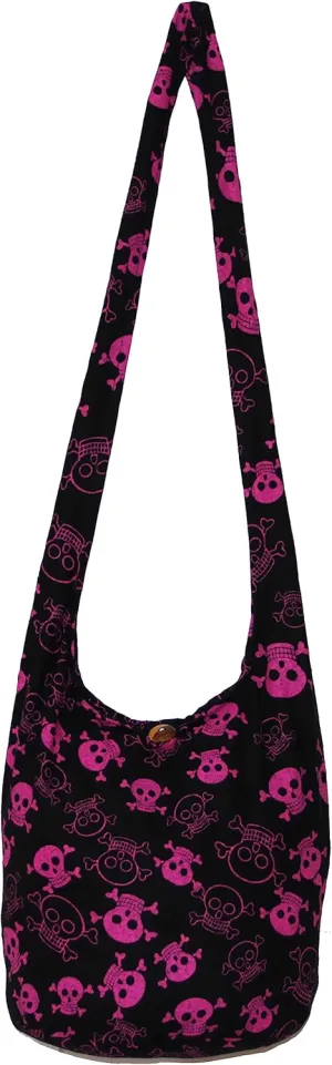 Skull Bohemian Boho Hobo Hippie Gothic Crossbody Bag Purse 33" Black