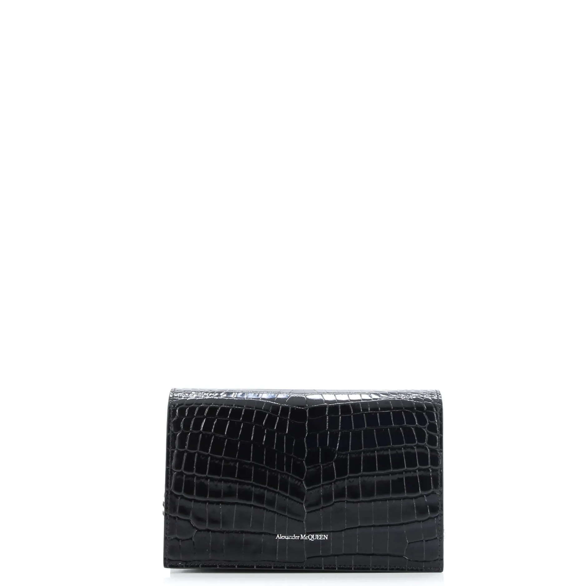 Skull Chain Crossbody Bag Crocodile Embossed Leather Mini