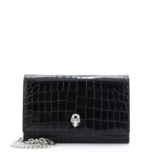 Skull Chain Crossbody Bag Crocodile Embossed Leather Mini