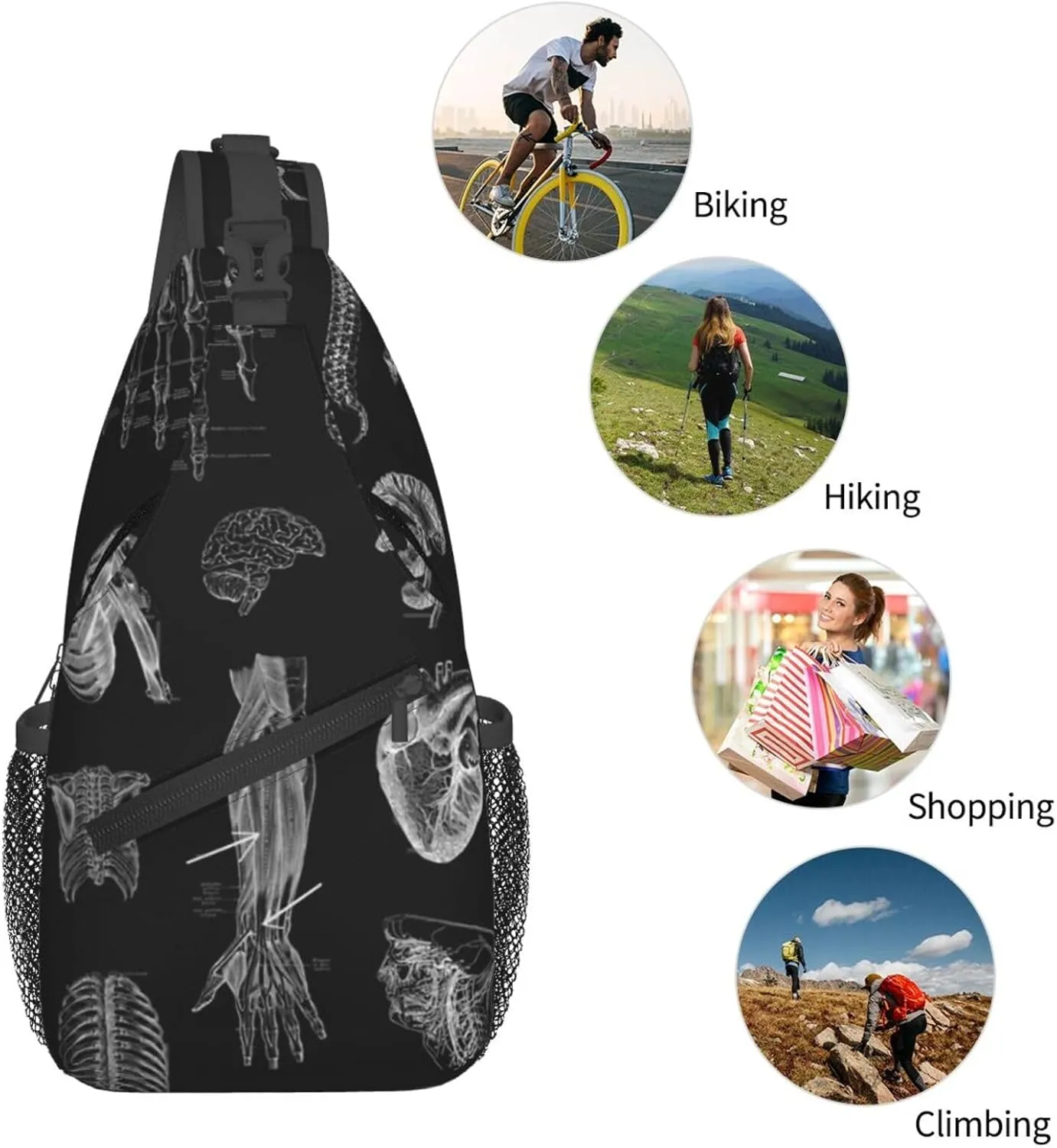 Skull Crossbody Bag Men Shoulder Bag Backpack Cool Sling Bag Chest Casual Daypack Bag