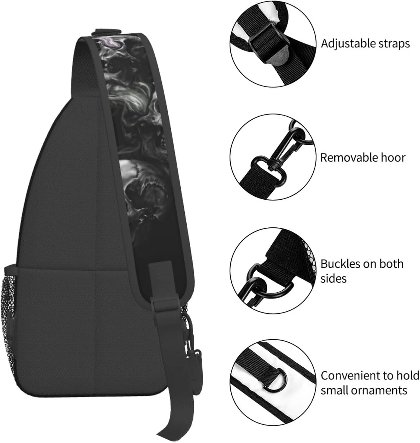 Skull Crossbody Bag Men Shoulder Bag Backpack Cool Sling Bag Chest Casual Daypack Bag