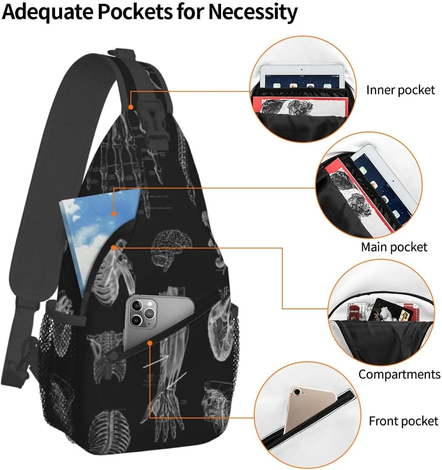 Skull Crossbody Bag Men Shoulder Bag Backpack Cool Sling Bag Chest Casual Daypack Bag