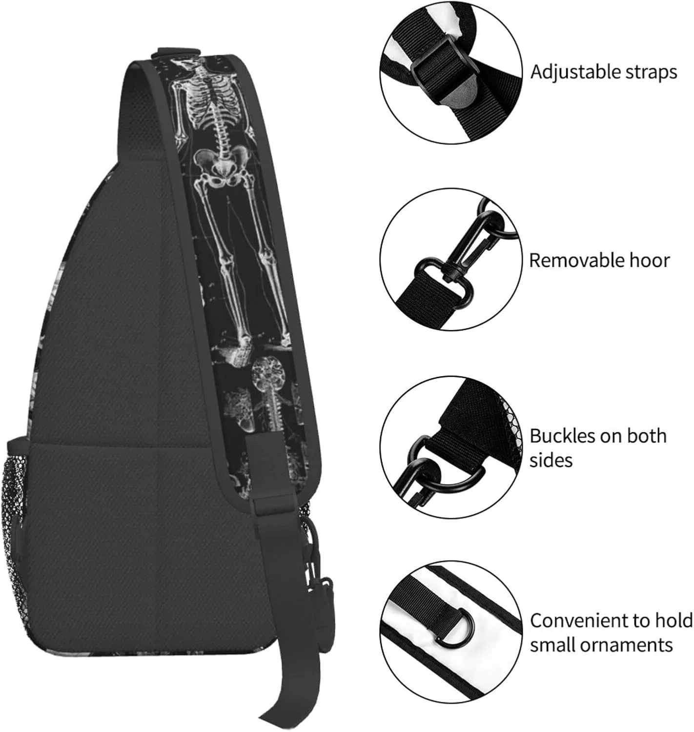 Skull Crossbody Bag Men Shoulder Bag Backpack Cool Sling Bag Chest Casual Daypack Bag